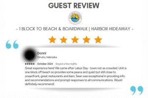 a screenshot of a quest review page on a website at Harbor Hideaway 1 Block to Beach AC in Hampton