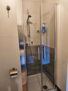 a shower with a glass door in a bathroom at B&BIG LUCCA in Lucca +69 photos