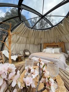 Postel nebo postele na pokoji v ubytování Dôme étoilé