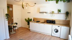 a kitchen with a washer and a washing machine at Tropical Jungle in Béziers