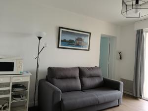 a living room with a couch and a microwave at Cook appartement in Étel