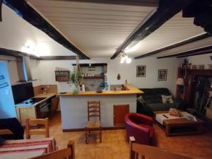 a large living room with a kitchen and a living room at Gîte familial "La montagne des vaches" in Saint-Antoine