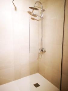 a shower with a glass door in a bathroom at El Mirador de Abionzo in Abionzo