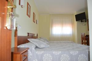 a bedroom with a bed and a television in it at A Fontiña in Montalvo