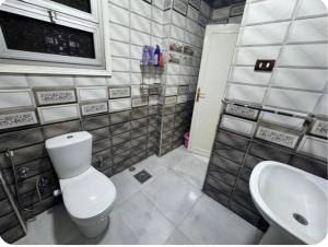 a bathroom with a toilet and a sink at The GEM Star House in Cairo +42 photos