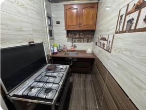 a small kitchen with a stove and a sink at The GEM Star House in Cairo