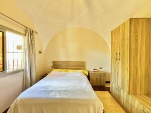 开罗Charming Farm Stay with Barbecue Horses Monkeys and fun的带一张大床和一扇窗户的卧室