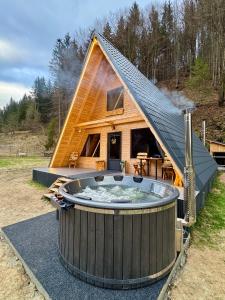 a large hot tub in front of a house at Cabana Laica, România in Petrila
