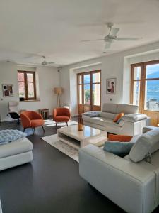 a large living room with couches and chairs at Villa Savoie - luxe et sérénité- piscine, sauna et jacuzzi - Annecy location prestige in Veyrier-du-Lac