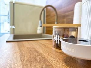 Η κουζίνα ή μικρή κουζίνα στο Nr 5 Gemütliches Boutique-Apartment mit Flair 130 qm #Cosiness Company25 +20 φωτογραφίες