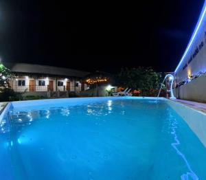 a swimming pool at night with a water slide at Pousada Ame Jalapão in Mateiros