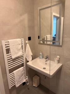 a bathroom with a sink and a mirror at Ribica Apartments in Ilidža +30 photos
