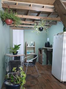 インビトゥバにあるTatiane cristinoの天井に椅子と鉢植えが置かれた部屋