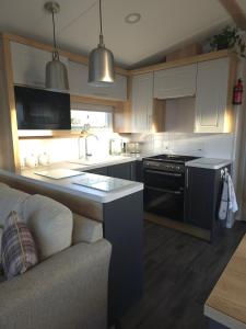 Silver 3 Bed Static Caravan With Patio的厨房或小厨房