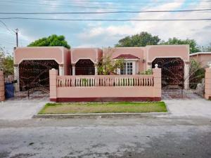 波特莫尔DOUG MANOR flat1的粉红色的房子,前面有栅栏