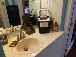 a bathroom counter with a sink and a mirror at Betty Lous Garden in Nashville +28 photos