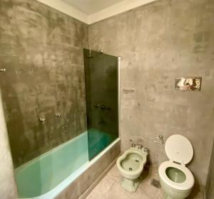 a bathroom with a shower and a toilet and a tub at Apart juncal in Buenos Aires