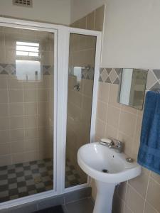 un baño con lavabo y ducha en Cozy, self-catering Garden Flat, en Ciudad del Cabo