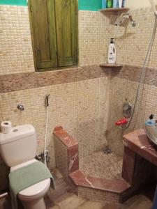 a bathroom with a shower with a toilet and a sink at Condo Studio Paradise Beach in Alexandria