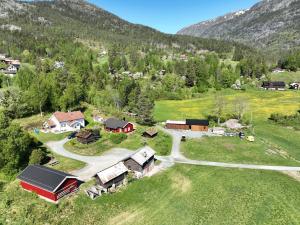 an aerial view of a village in the mountains at Låven på Selsvoll in Seljord