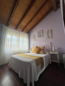 a bedroom with a bed and a window at La Huerta del Mingacho in Muros de Nalón