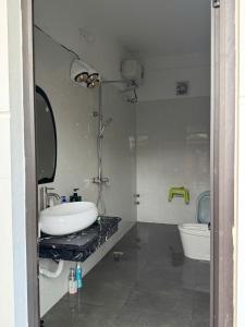 a bathroom with a sink and a toilet at Hà Giang Homestay in Lan Hung