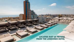 a rendering of the rooftop pool at the lonelier hotel at The Londoner Hotel St. Julian's in St. Julianʼs