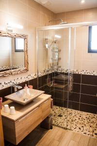 a bathroom with a sink and a shower at Chez Aurelie in Saint-Alban