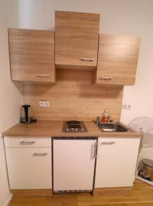 a small kitchen with a sink and wooden cabinets at Diamond Home Apartments in Vienna +11 photos