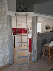 a ladder in a kitchen with a bunk bed at Studio cosy avec jardin in Jonquières