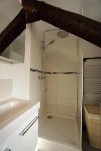 une salle de bain avec une douche avec un lavabo et une douche dans l'établissement Dalikyda - La Perle de Montivilliers, à Montivilliers