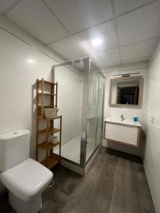 a bathroom with a shower and a toilet and a sink at Losft Madreselva in Almuñécar +10 photos