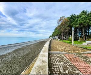 un camino empedrado junto al océano en ana-Apartament, en Kobuleti