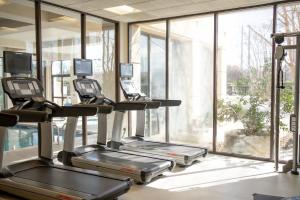 a row of treadmills in a gym with windows at Memphis Vitality Hotel in Memphis