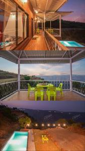 deux photos d'une maison avec une piscine et une table dans l'établissement Lifeline Villas - Wonderment Luxurious Valley View 5Bhk Villa, à Mahabaleshwar