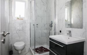 a bathroom with a shower and a sink and a toilet at 1 Bedroom Lovely Apartment In Vrsi in Vrsi