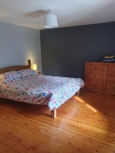 a bedroom with a bed and a wooden floor at Cilgerran - cosy cottage in Cilgerran +8 photos