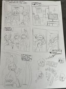 un groupe de dessins de personnes dans une pièce dans l'établissement Charmant duplex privatisé, climatisé, 2 chambres, à Strasbourg