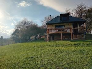 布拉索夫Casa rustica的一座带绿地的山丘上的大型房屋