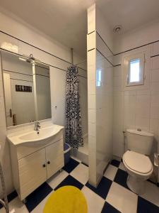 a bathroom with a sink and a toilet and a mirror at Chambre au calme centre ville in Caen