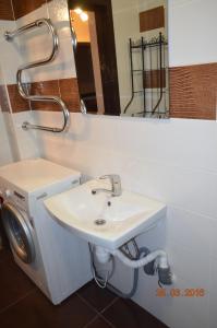 ノヴォシビルスクにあるApartments on Kirova 25のバスルーム(白い洗面台、鏡付)