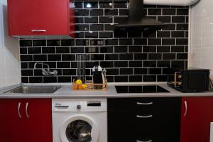 een keuken met een spoelbak en een wasmachine bij Moderno Piso Toledano in Toledo +51 foto's