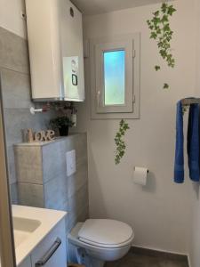 a bathroom with a toilet and a sink and a window at Alizo in Lecci +20 photos
