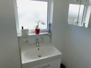 a bathroom with a sink and a mirror at Ideal Studio Loft 30min to Central London in London
