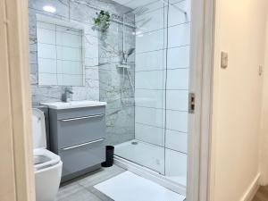 バーミンガムにあるLuxury 2 Bed Apartment in Birminghamのシャワー、トイレ、洗面台を備えたバスルーム +14枚の写真