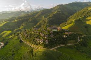 an aerial view of a resort in the mountains at Garrya Mù Cang Chải in Mù Cang Chải