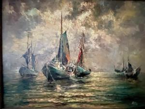 a painting of three boats in the water at NEU Goldstadt Suite Schlössle-Galerie Zentrum Pforzheim in Pforzheim