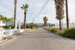 an empty street with palm trees on either side at Filoxenia cozynest in Marmari