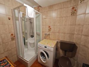 a bathroom with a washing machine and a shower at Casa Rizzi in Campitello di Fassa