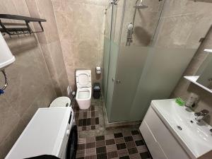 a small bathroom with a toilet and a sink at Антей Большой in Koshkolʼ